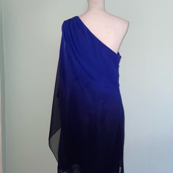 Mikael Aghal one Shoulder Beaded Shift Cocktail Dress Sz 14 - Picture 4 of 7